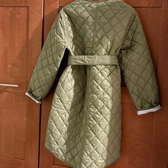 J Crew Woman Primaloft Ligth Weight Collection Green Long Coat Overcoat XS $268 - Picture 7 of 9
